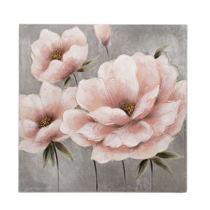 OIL PAINTING ON TOP OF PRINTED CANVAS OF LIGHT PINK FLOWERS 80Χ3Χ80CM