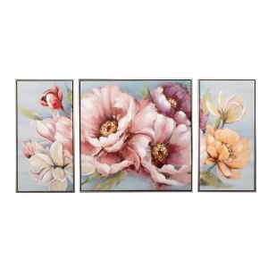 OIL PAINTING ON TOP OF PRINTED CANVAS OF MULTICOLOR FLOWERS AND SILVER FRAME 150Χ4.5Χ72.5CM