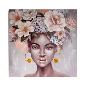 OIL PAINTING ON TOP OF PRINTED CANVAS OF WOMAN WITH FLOWERS ON HEAD 100Χ3Χ100CM