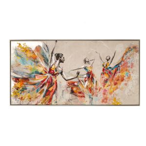 OIL PAINTING ON TOP OF PRINTED CANVAS WITH MULTICOLOR BALLERINAS AND SILVER FRAME 142X4.5X72.5CM