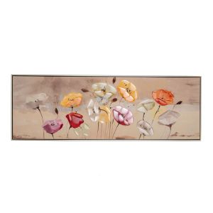 OIL PAINTING ON TOP OF PRINTED CANVAS WITH MULTICOLOR POPPYS AND SILVER FRAME 152Χ4.5ΕΚΧ52.5CM