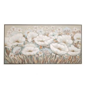 OIL PAINTING ON TOP OF PRINTED CANVAS WITH WHITE FLOWERS AND SILVER FRAME 142Χ4.5Χ72.5CM