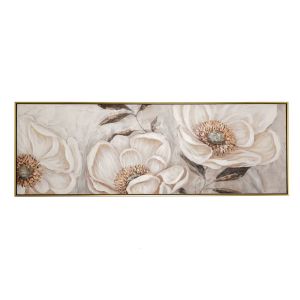OIL PAINTING ON TOP OF PRINTED CANVAS WITH WHITE MAGNOLIA AND GOLDEN FRAME 152.5Χ4.5X52.5CM