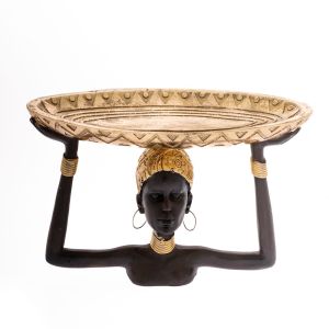 RESIN FIGURE OF AFRICAN WOMAN W GOLD PLATE 28x14x17CM