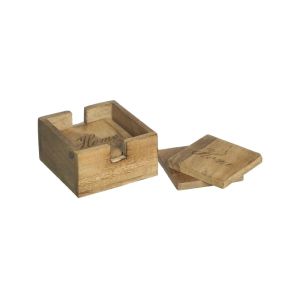 Комплект/5 дървени подложки натурал 10x10x6 см