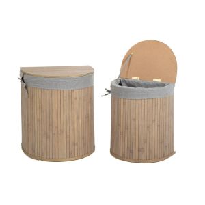 SET 2 HALF MOON BAMBOO LAUNDRY BASKETS WITH LID