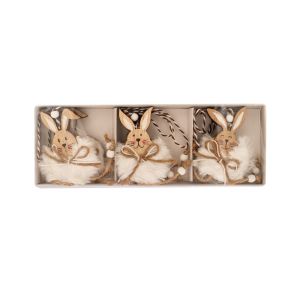 Комплект/6 дървени Великденски зайчета за окачване - 7x7 см