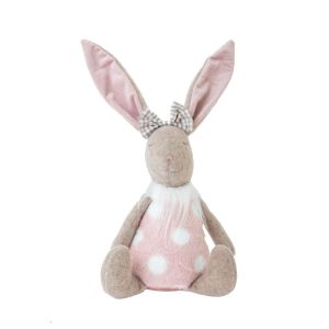 WHITE DOTS FABRIC SITTING EASTER BUNNY 21X14X45CM