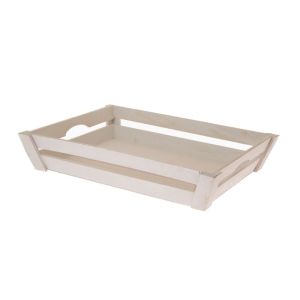 WHITE WASHED WOODEN STORAGE CRATE 43X33X8CM