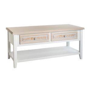 WOODEN WHITE COFFEE TABLE W 2 DRAWERS 110x50.5x48.5CM