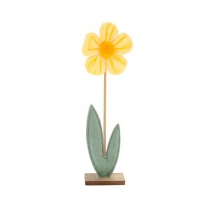 YELLOW DAISY FLOWERS WITH WOODEN BASE 11X5X32CM
