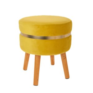 YELLOW WOODEN STOOL WITH GOLD RIM 35Χ40CM