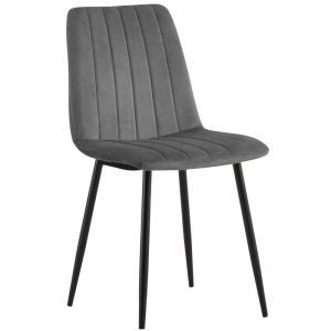 Трапезен стол 2102 със сива текстилна дамаска и черни метални крака 44x55x86cm