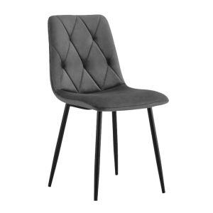 Трапезен стол 2103 със сива текстилна дамаска и черни метални крака 44x55x86cm