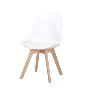 Трапезен стол urban бяла кожена седалка с дървени крака 53x49x82см