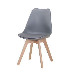 Трапезен стол urban сива кожена седалка с дървени крака 53x49x82см