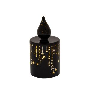 BLACK LED GLASS CANDLE 7.5X13.5CM WITH ELECTROPLATED SURFACE