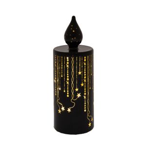 BLACK LED GLASS CANDLE 7.5X19.5CM WITH ELECTROPLATED SURFACE