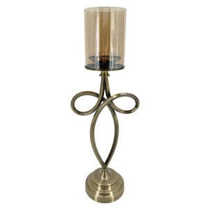 BRONZE BOW WITH GLASS METALLIC CANDLE HOLDER - 19x13x55cm