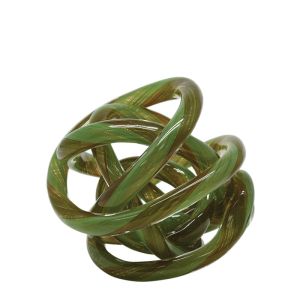 FROZEN GLASS DECORATIVE KNOT WITH GREEN/BROWN LINES - Φ15cm