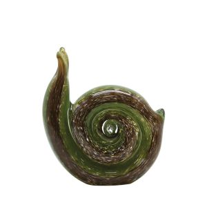 FROZEN GLASS DECORATIVE SNAIL WITH GREEN/BROWN LINES - 14.5x4.5x14cm