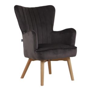 Nantia ARMCHAIR BROWN-GRAY VELVET WITH WOODEN LEGS NATURAL COLOR 69*72*99