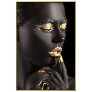 PAINTING WOMAN BLACK-GOLD WITH 3D DETAILS - DIGITAL PRINT IN FRAME 63x93x3.5cm