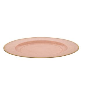 PINK GLASS PLATE WITH GOLD RIM D32CM