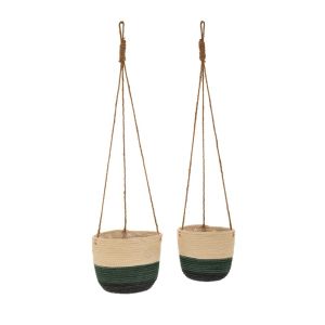 SET 2 HANGING GRASS BASKET WITH JUTE ROPE22X18 18X16CM