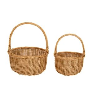 SET 2 NATURAL WILLOW ROUND BASKET WITH HANDLE D21X11 D16X10CM