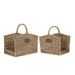 SET 2 WILLOW FIRESIDE BASKET WITH HANDLE 49X36X36 42X30X33CM