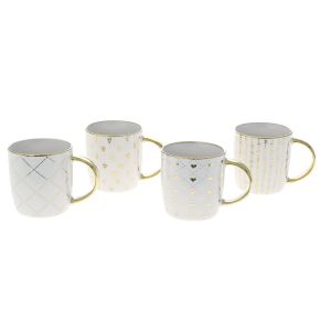 WHITE CERAMIC MUG WITH GOLD DETAILS IN 4 DESIGNS 350ml