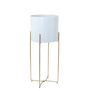WHITE CERAMIC PLANTER WITH GOLD METAL STAND 25X24X58CM