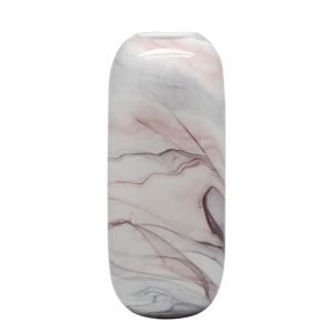 Ваза от бяло стъкло бяло синьо/розово дизайн мрамор - 16x11.5x35.5см