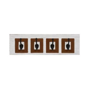 Дървена закачалка с 4 позиции кафяво-бяло антично 60x8x18см