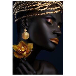 Картина на жена в черно-злато с 3D детайли - дигитален печат 60x90x2.5