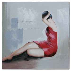 Картина платно жена с червена рокля 80x80 см