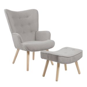 Кресло ALMA Berzera с табуретка със светло сива текстилна дамаска Ε7141,6