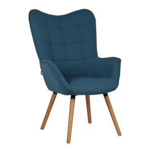 Кресло Erato син текстил с дървени крака в естествен цвят, размери 68x73x108 см