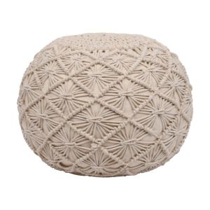 Кръгла плетена табуретка-пуф в бял цвят, 45x45x35 см