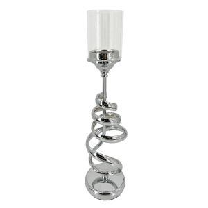 Метален свещник сребро със стъклена част - Φ13x51 см