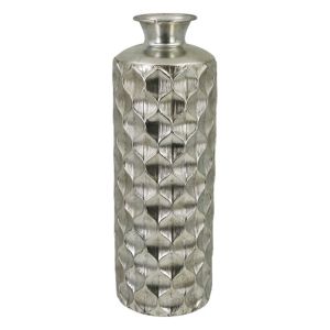 Метална ваза-бутилка сребърна φ17x49см