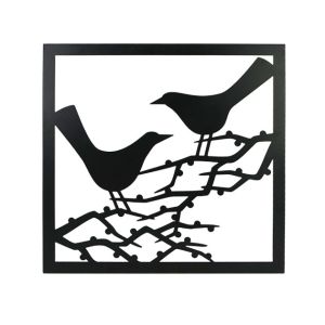 Метална стенна декорация - птици на клони - черна 48x48x1см