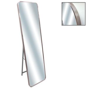 Правоъгълно стенно огледало с розово/сребърна алуминиева рамка - 40x150x4 см