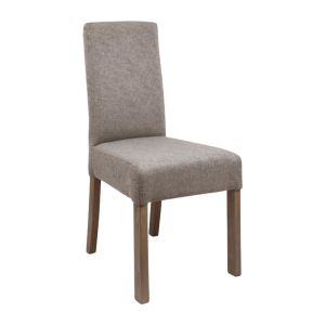 Трапезен стол бежов текстил с дървени крака цвят сив дъб 56x48x103 см