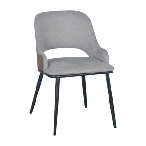 Трапезен стол сив текстил с черни метални крака, 48x59x77см