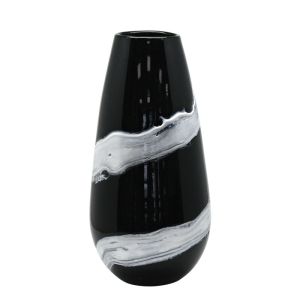Черна стъклена ваза с бяла ивица, голяма - ф18x37 см