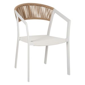 Градински алуминиев стол PROFESSIONAL бял ратан и текстил 45x63x82Hcm.HM5891.02