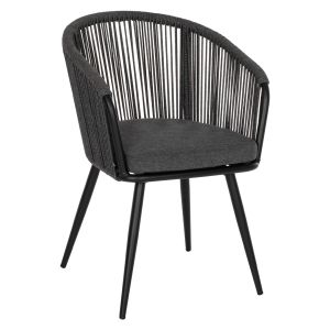 Градински алуминиев стол черен с тъмно сиви въжета и възглавничка HM5548.03 57X60X81Hcm.