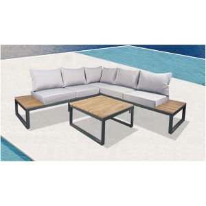 Градински комплект MEXICO - ъглов диван с възглавници и алуминиева холна маса Ε6867,2